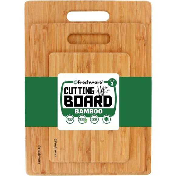 Bamboo Cutting Board Set of 3 Kitchen Wood Chopping Meat Vegetables Cheese - Picture 1 of 7